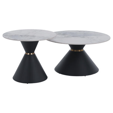 Măsuţe de cafea, set de 2 bucăţi, marmură/negru/auriu, metal, MABUZ NEW [21]