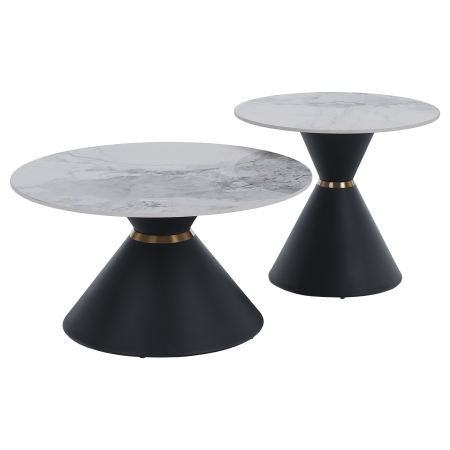 Măsuţe de cafea, set de 2 bucăţi, marmură/negru/auriu, metal, MABUZ NEW [20]