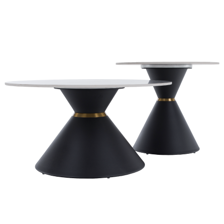 Măsuţe de cafea, set de 2 bucăţi, marmură/negru/auriu, metal, MABUZ NEW [6]