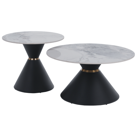 Living - Măsuţe de cafea, set de 2 bucăţi, marmură/negru/auriu, metal, MABUZ NEW