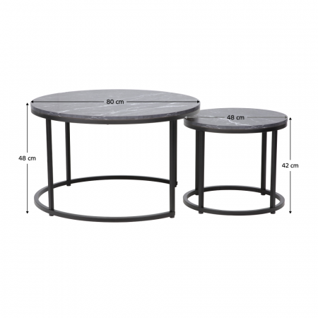 Măsuţe de cafea, set de 2, gri închis/negru, CIRKO [2]
