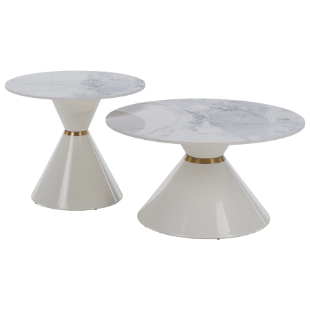 Masute de cafea - Măsuţe de cafea, set de 2, marmură albă/albă/auriu, metal, MABUZ NEW