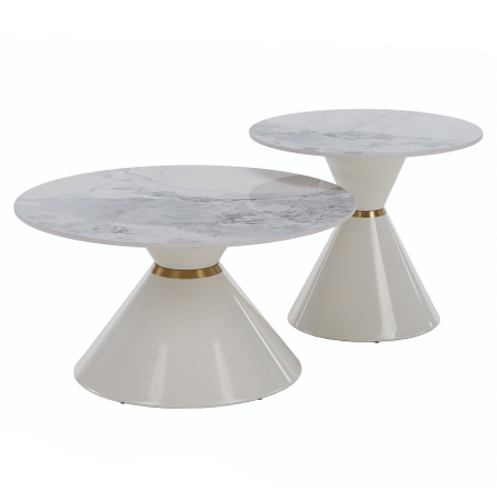 Măsuţe de cafea, set de 2, marmură albă/albă/auriu, metal, MABUZ NEW [18]