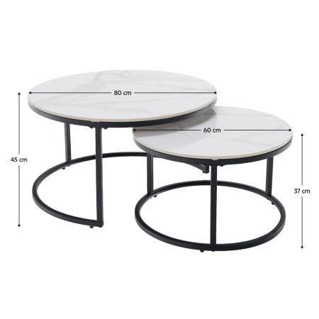 Măsuţe de cafea, set de 2, marmură albă/negru, LASTRO NEW [9]