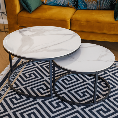 Măsuţe de cafea, set de 2, marmură albă/negru, LASTRO NEW [2]