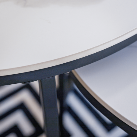 Măsuţe de cafea, set de 2, marmură albă/negru, LASTRO NEW [3]