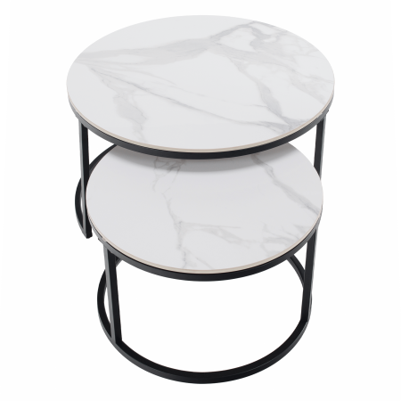 Măsuţe de cafea, set de 2, marmură albă/negru, LASTRO NEW [7]