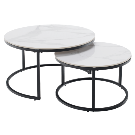 Living - Măsuţe de cafea, set de 2, marmură albă/negru, LASTRO NEW