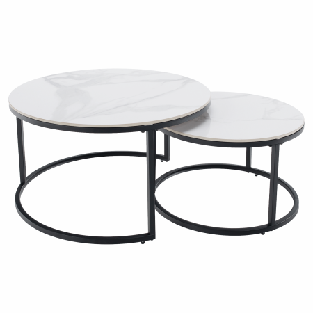 Măsuţe de cafea, set de 2, marmură albă/negru, LASTRO NEW [6]