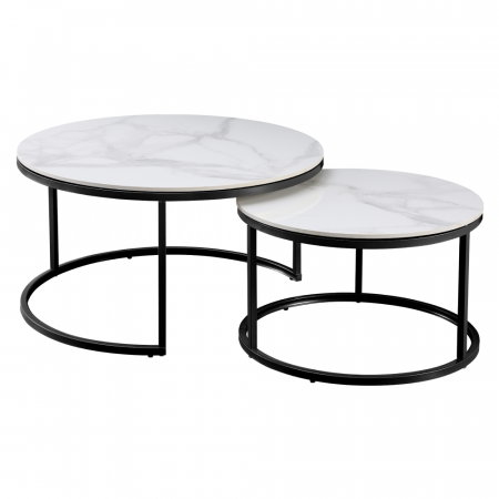 Masute de cafea - Măsuţe de cafea, set de 2, marmură albă/oţel negru, LASTRO