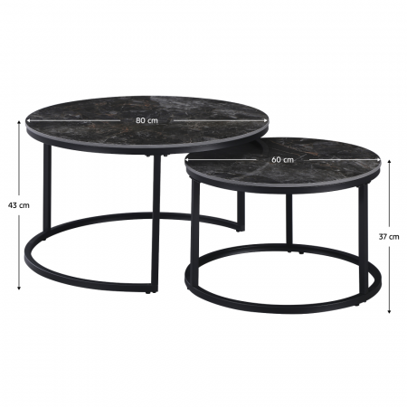 Măsuţe de cafea, set de 2, marmură negru/oţel negru, LASTRO [3]