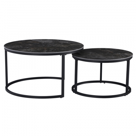 Măsuţe de cafea, set de 2, marmură negru/oţel negru, LASTRO [1]