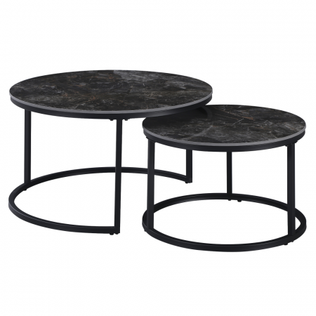 Masute de cafea - Măsuţe de cafea, set de 2, marmură negru/oţel negru, LASTRO