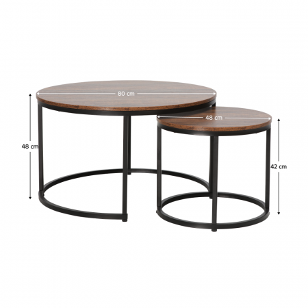 Măsuţe de cafea, set de 2, nuc/negru, CIRKO [3]