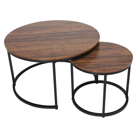Măsuţe de cafea, set de 2, nuc/negru, CIRKO [2]