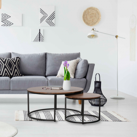 Măsuţe de cafea, set de 2, nuc/negru, CIRKO [1]