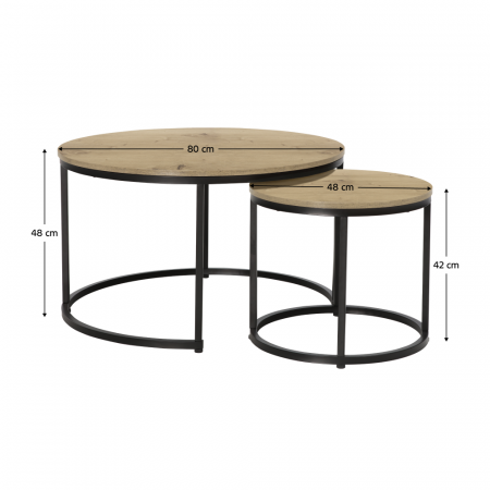 Măsuţe de cafea, set de 2, stejar/negru, CIRKO [3]