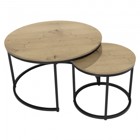 Măsuţe de cafea, set de 2, stejar/negru, CIRKO [1]