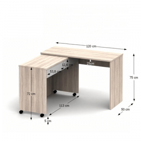 Masă extensibilă PC cu sertare, stejar sonoma/alb,Bortis Impex [3]