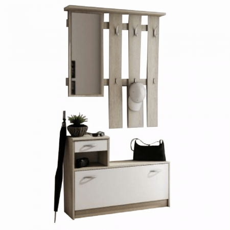 Mobilier Hol/Cuiere - Mobilă de hol, stejar sonoma/albă, VIRA - MECKI