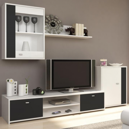Set mobilier Living - Mobilă de living, albă/neagră, GENTA