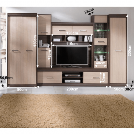 Mobilă de living, PAL/MDF, stejar deschis/stejar închis, KORINA [3]