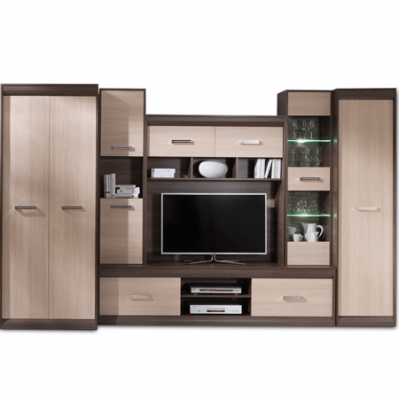 Mobilă de living, PAL/MDF, stejar deschis/stejar închis, KORINA [2]