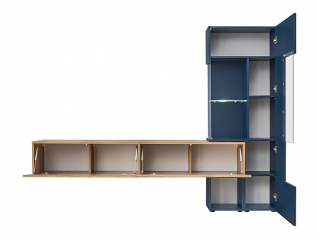Mobila living moderna, albastru inchis/stejar natur, 210 cm lungime, usi deschidere push open/prin apasare, Bortis [5]