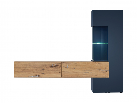 Mobila living moderna, albastru inchis/stejar natur, 210 cm lungime, usi deschidere push open/prin apasare, Bortis [6]