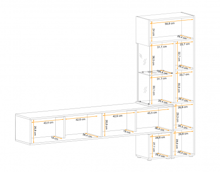 Mobila living moderna, albastru inchis/stejar natur, 210 cm lungime, usi deschidere push open/prin apasare, Bortis [3]