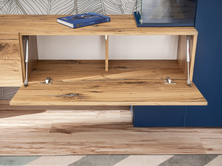 Mobila living moderna, albastru inchis/stejar natur, 210 cm lungime, usi deschidere push open/prin apasare, Bortis [10]