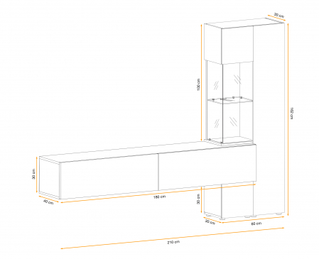 Mobila living moderna, albastru inchis/stejar natur, 210 cm lungime, usi deschidere push open/prin apasare, Bortis [2]