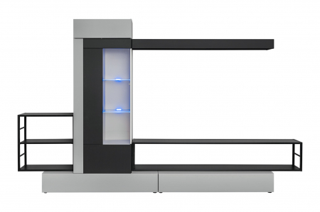 Mobila Living-sufragerie /camera de zi , negru perlat/gri perlat , 300 cm lungime, usi deschidere push open, vitrina iluminata led [1]