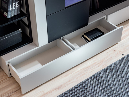 Mobila Living-sufragerie /camera de zi , negru perlat/gri perlat , 300 cm lungime, usi deschidere push open, vitrina iluminata led [9]
