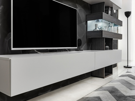 Mobila Living-sufragerie /camera de zi , stejar grafit/gri perlat  , 230 cm lungime, usi deschidere push open [5]