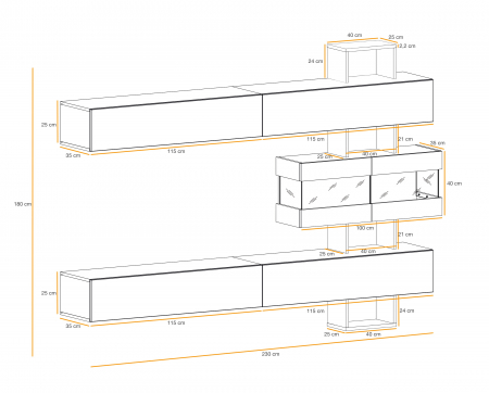 Mobila Living-sufragerie /camera de zi , stejar grafit/gri perlat  , 230 cm lungime, usi deschidere push open [2]