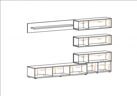 Mobila Living , usi deschidere push open/prin apasare, fronturi alb lucios/nuc inchis-alb , 240 cm lungime, cu vitrina, sticla securizata , lumina led [2]