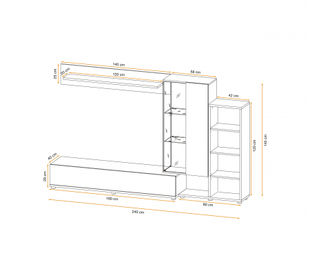 Mobila Living , usi deschidere push open/prin apasare,  gri grafit /stejar artizan , 240 cm lungime, cu vitrina, sticla securizata , lumina led [2]