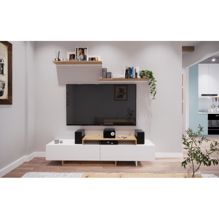 Mobilier de living-camera de zi, alb/stejar artisan,180 cm lungime x 35 cm adancime [3]