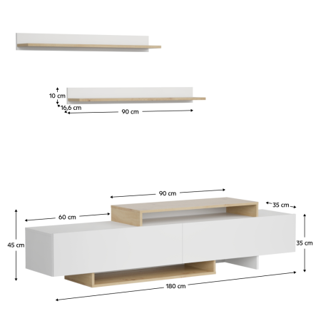 Mobilier de living-camera de zi, alb/stejar artisan,180 cm lungime x 35 cm adancime [9]
