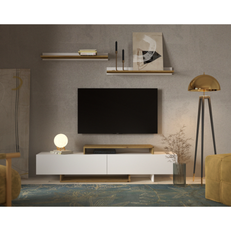 Toate Produsele - Mobilier de living-camera de zi, alb/stejar artisan,180 cm lungime x 35 cm adancime