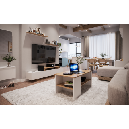 Mobilier de living-camera de zi, alb/stejar artisan,180 cm lungime x 35 cm adancime [5]