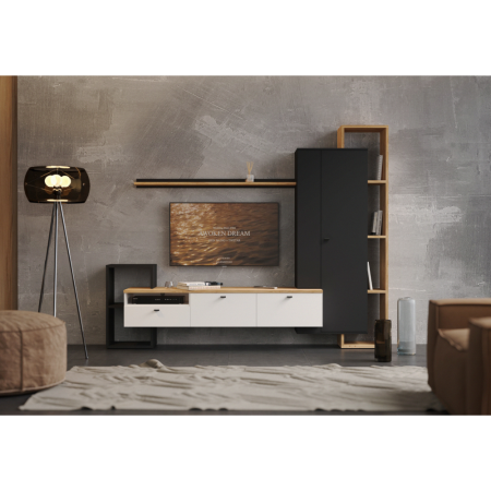Toate Produsele - Mobilier Living camera de zi, negru/alb/stejar craft auriu, 241 cm lungime x 190 cm inaltime, canturi abs