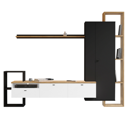 Mobilier Living camera de zi, negru/alb/stejar craft auriu, 241 cm lungime x 190 cm inaltime, canturi abs [5]