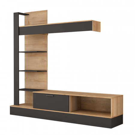 Mobilier de perete living, stejar Riviera / negru, GELUZA [4]