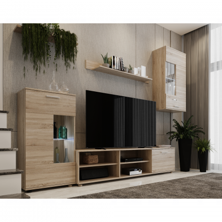 Set mobilier Living - Mobilier de perete living, stejar sonoma, DTD, FRONTAL 1 NEW