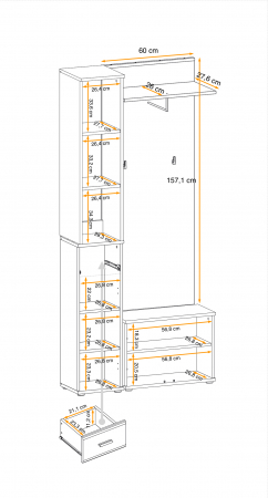 Mobilier hol/cuier cu pantofar si raft etajera si perna inclusa, gri grafit/ stejar artisan cu model riflaj, 90 cm lungime x 203 cm inaltime x 32 cm adancime, Bortis [1]