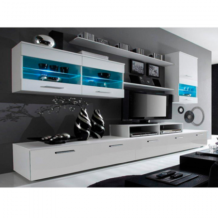 Living - Mobilier living, alb/extra strălucire albă HG, LEO