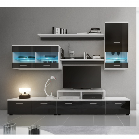 Mobilier living, alb/extra strălucire neagră HG, LEO [1]