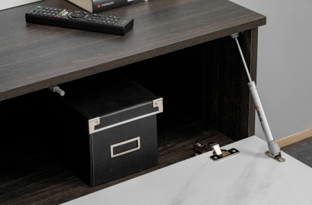 Mobilier Living camera de zi, 160cm x 148cm x 35 cm, cu riflaj, stejar grafit/pal marmura alba, suspendat, prindere perete, comoda tv cu chenar perete cu caneluri, deschidere usi push open [1]
